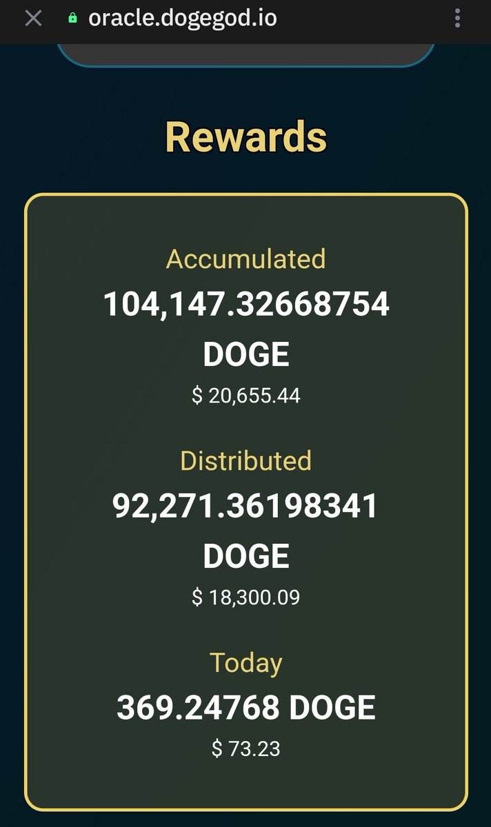 Just broke 104,000 #Dogecoin #Generated from #Locking the #StableCoin #Asset $CZUsd and burning $DGOD oracle.dogegod.io @Paddy_Stash @ItsMemesandDOGE @ProTheDoge