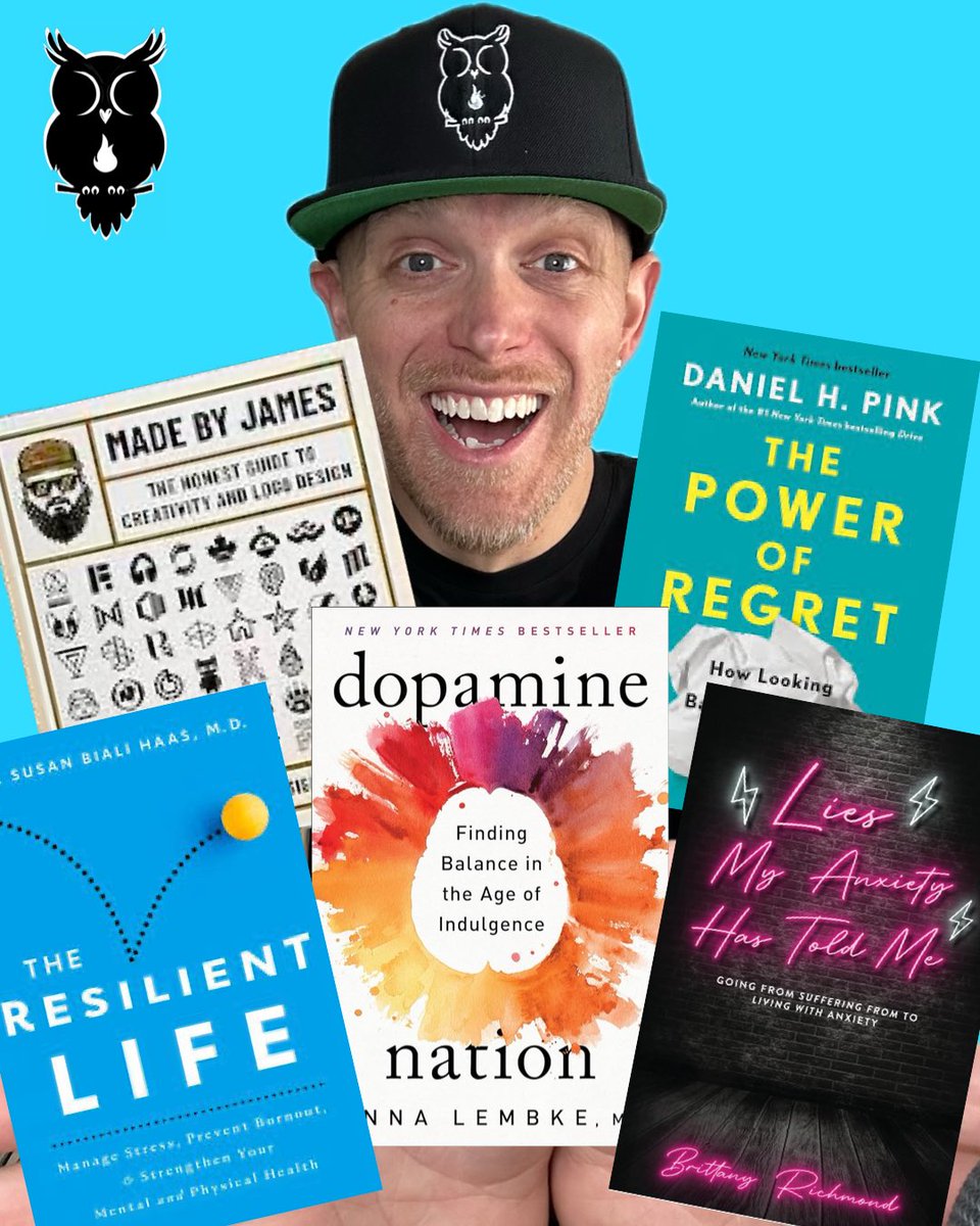 Latest 5 Books! 📚 
Sincerely enjoyed each one! 

1. Made By James - @themadebyjames 
2. Dopamine Nation - Dr. Anna Lembke 
3. Lies My Anxiety Has Told Me - @BrittanyatTSL 
4. The Power of Regret - @DanielPink 
5. The Resilient Life -@DrSusanBiali 

Keep Learning! 

🖤LOVE YOU🖤