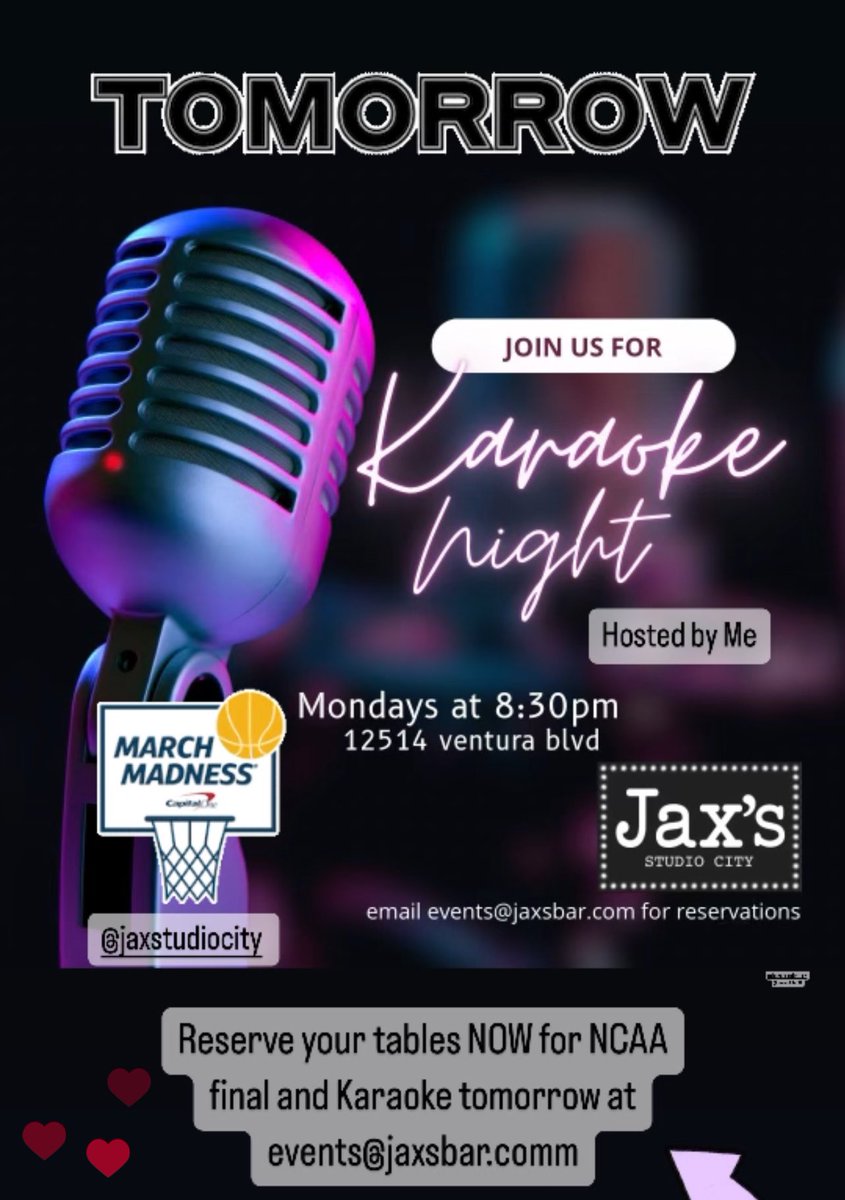 See you all tomorrow gonna be a long fun day between #NCAAChampionship and some #karaoke #Jaxs 🥃🍻🥨🧀 reserve your tables now!!!