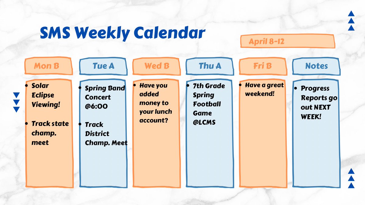 Here’s what is happening at SMS this week! #teamDCS #ChargingTowardExcellence