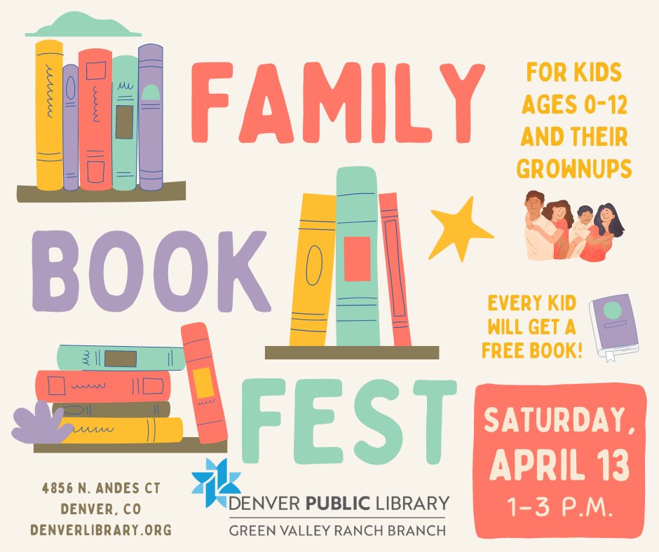 Mark your calendars for the Family Book Fest! 📚😍❤️ Meet authors. Hear some stories. Make some crafts! @denverlibrary #read @SCBWIRockyMtn