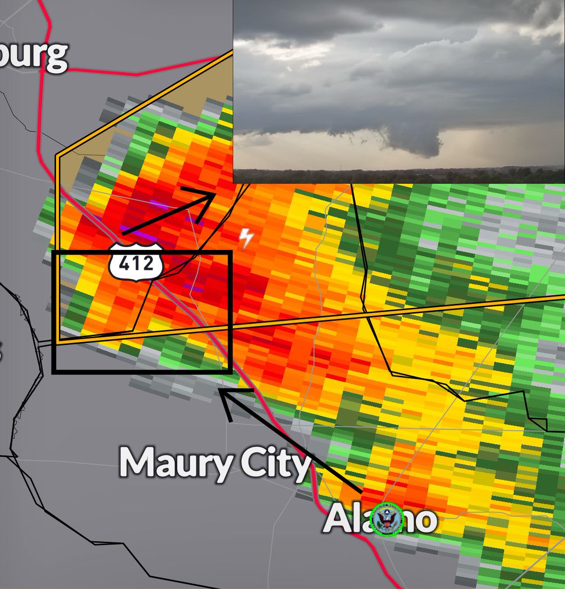 Interesting looking storm near Maury City, TN this has a severe thunderstorm warning with main hazard being that damaging hail! Stay safe out there if you are in the warning…

#tornado #severewx #wxtwitter #TNwx