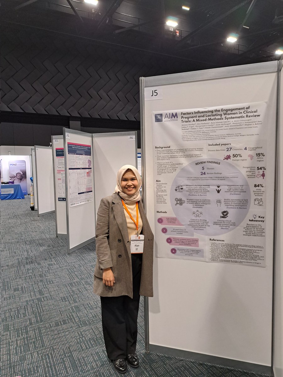 My 3rd @mypsanz 🌟 I am excited to share findings from our collaborative work on #AIMGender systematic review on factors influencing 🤰 & 🤱 women participation in clinical trials. Please drop by the expo hall this evening and tomorrow afternoon to learn more about our research!