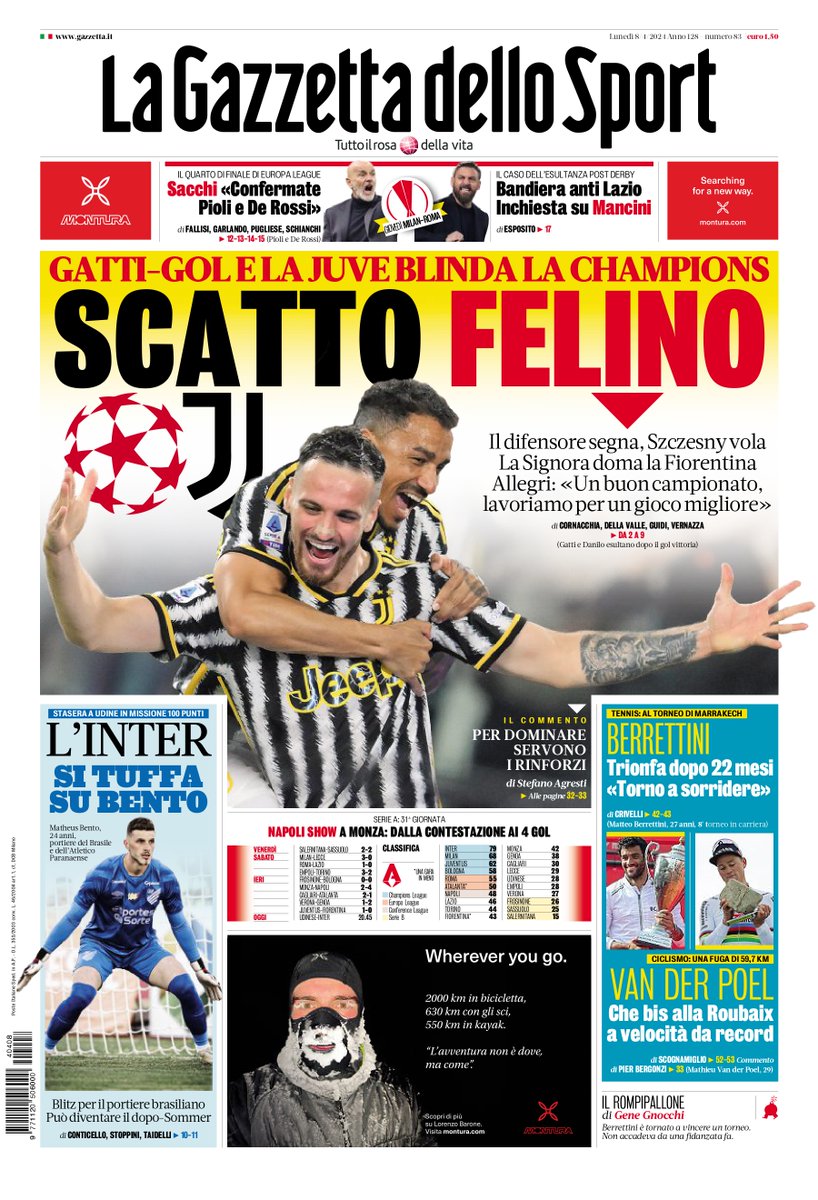 La #primapagina della Gazzetta di oggi
SCATTO FELINO