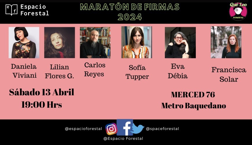 Se viene, ya llega.
Encuentro con escritores en nuestro aniversario.
Sábado 13 desde las 19 hrs
<a href="/CabraLesa/">Daniela Viviani</a>  <a href="/LilianFloresGue/">Lilian Flores Guerra</a>  <a href="/CAReyesG/">Carlos Reyes G.</a> 
<a href="/SofiaTupperC/">Sofía Tupper</a>  <a href="/mallenchu/">Eva Mallén Débia Oyarzún</a>  <a href="/FranSolar/">Francisca Solar</a> 
Firmas, fotos y más.
Puedes traer cualquiera de sus libros o comprar los disponibles para firmarlos.