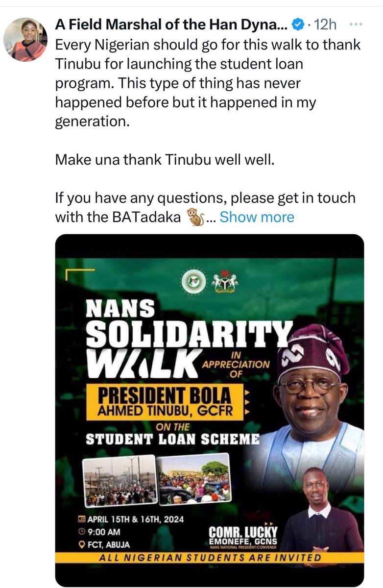 UcheIsaac16's tweet photo. Imagine what @AFieldMars15798 is saying. Sure, offering student loans sounds good, but has there been any consideration of how these students will repay these loans after graduation? Currently, Nigeria is facing a crisis with millions of jobless graduates. It’s not that they don’t want to work; there simply aren’t enough jobs available. We should stop blindly imitating Western countries without first establishing the necessary systems and supports.