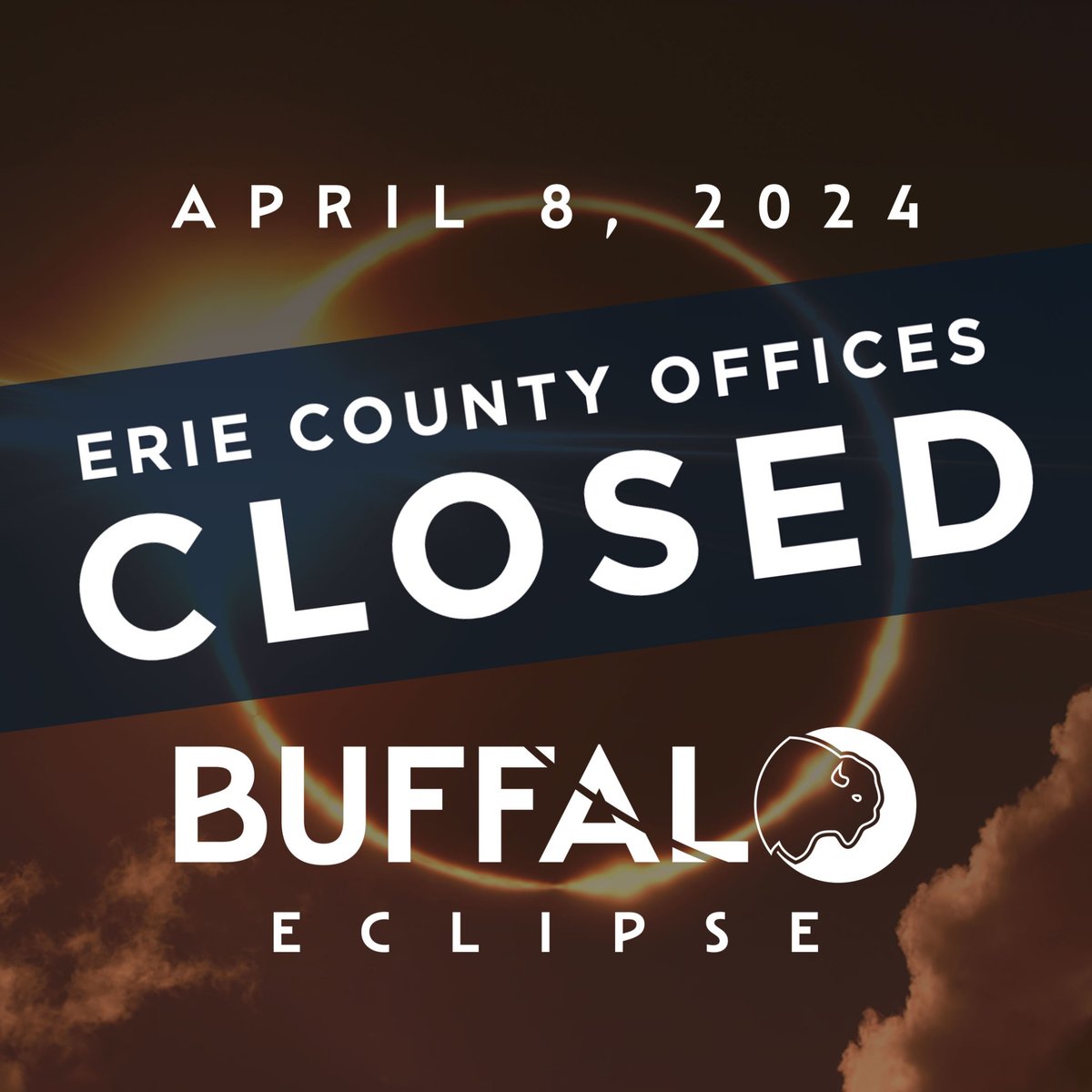 ⚠️ Tomorrow is the total solar eclipse! A reminder that Erie County offices will be closed for the day, but all @ErieCountyParks will be open to enjoy this once-in-a-lifetime event. Get parks maps & information at: erie.gov/parks