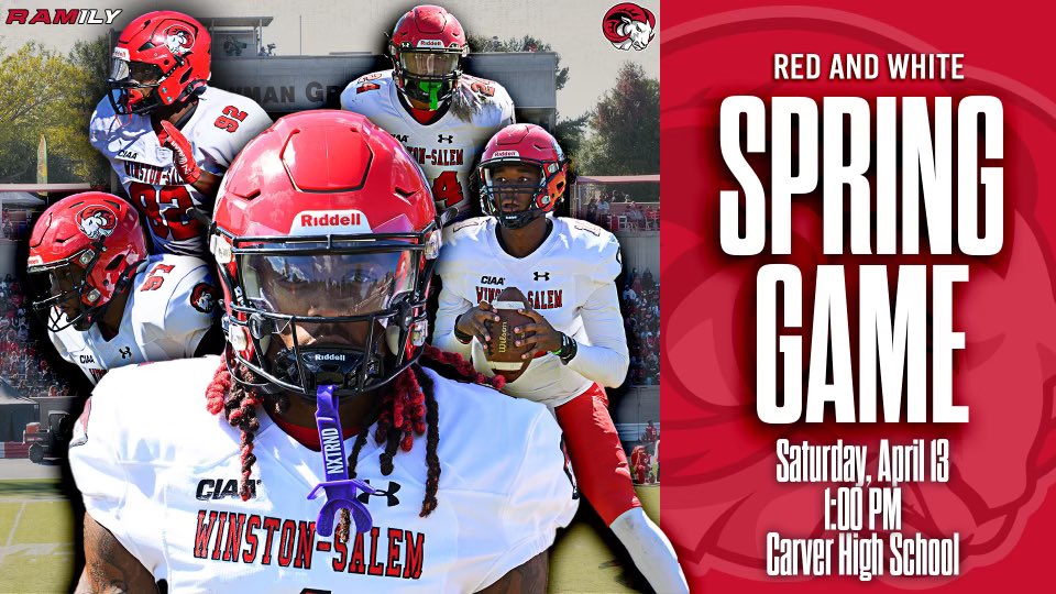 Before the night ends, Ramily, Reminder this Saturday is @WSSURamFootball Spring Game at Carver High school. The game will begin at 1:00 pm! Make sure you mark your calendars!