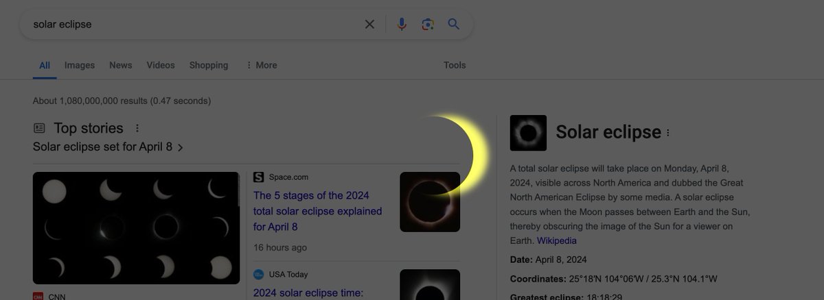 What a beautiful overlay on Google Search today!

#Google #momentoftotality #SolarEclipse