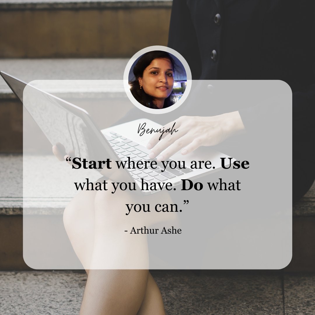 “Start where you are. Use what you have. Do what you can.” — Arthur Ashe​

Begin your journey right where you stand. Utilize the resources at your disposal and take action with determination. 🌟

#BelieveInYourself #Mompreneur #BeTheChange #SheEmpowers​ @crezeal_digital