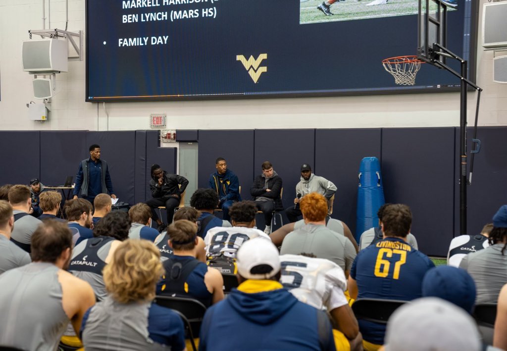 Former Mountaineer legends @BIrvin_WVU11, @dsv, @_IamKJ8, and @AvonCobourne were back in town for @CountryRdsTrust Fantasy Camp and shared insights with our team.
