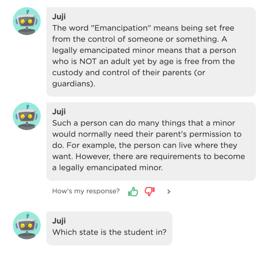 juji_io's tweet photo. Guiding students through @FAFSA with an AI chatbot is complex due to potential side conversations at any point. Juji allows designers to focus on the main workflow while automatically managing side conversations, no matter how complex. No CS degree needed!🎓🤖#AI #Chatbots #FAFSA https://t.co/47BJ6CzAoE