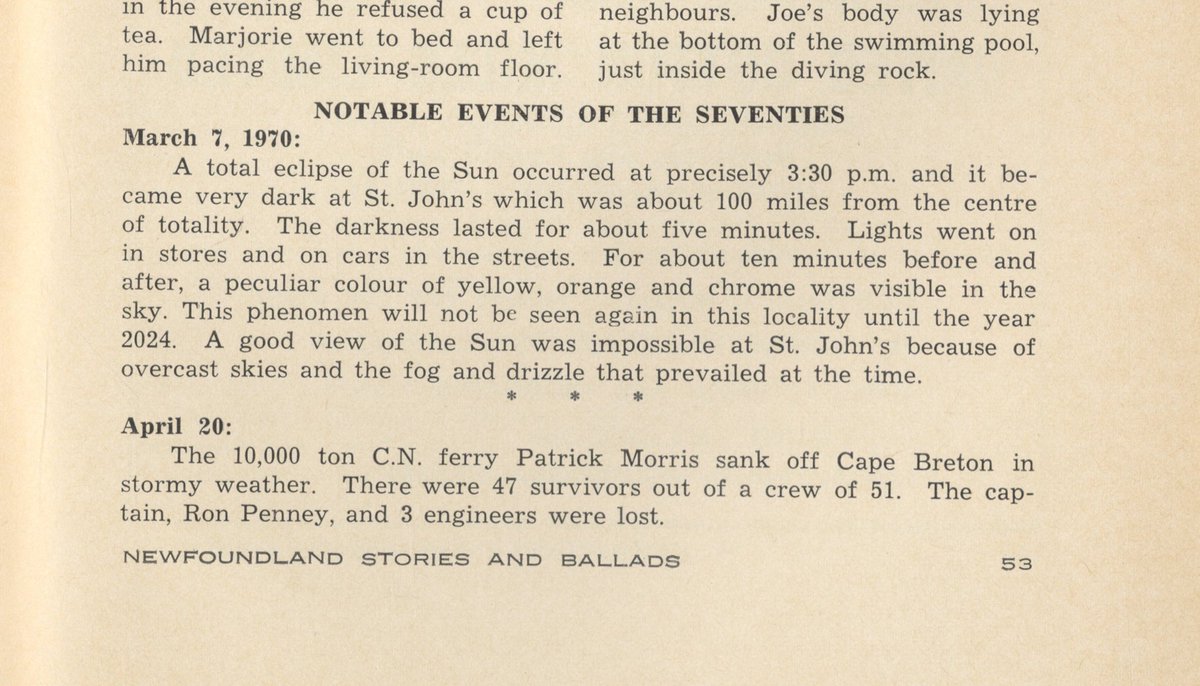 “This phenomenon will not be seen again in this locality until the year 2024” An account of the 1970 eclipse in Newfoundland (shocking! there was fog and drizzle!), and a look ahead tomorrow’s eclipse. #nlwx