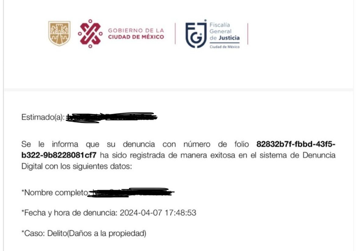 medicengis's tweet photo. Anexo el número de denuncia que ya se levantó https://t.co/swd0CjpBh2