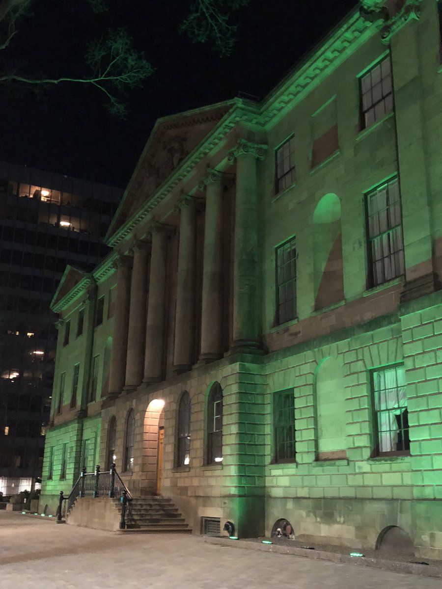 Province House is illuminated green tonight in recognition of Green Shirt Day, which supports organ donor awareness and registration across Canada in honour of Humboldt Broncos defenceman Logan Boulet.   #GreenShirtDay #LoganBouletEffect