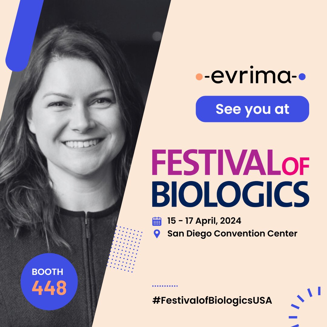 Evrima will be at the Festival of Biologics in San Diego from April 15 - 17, 2024. Click here for more information or to book a meeting with our team at the event: hubs.ly/Q02s0D2V0 #festivalofbiologicsUSA #festivalofbiologics #biologics #clinicaltrials #evrimatechnologies
