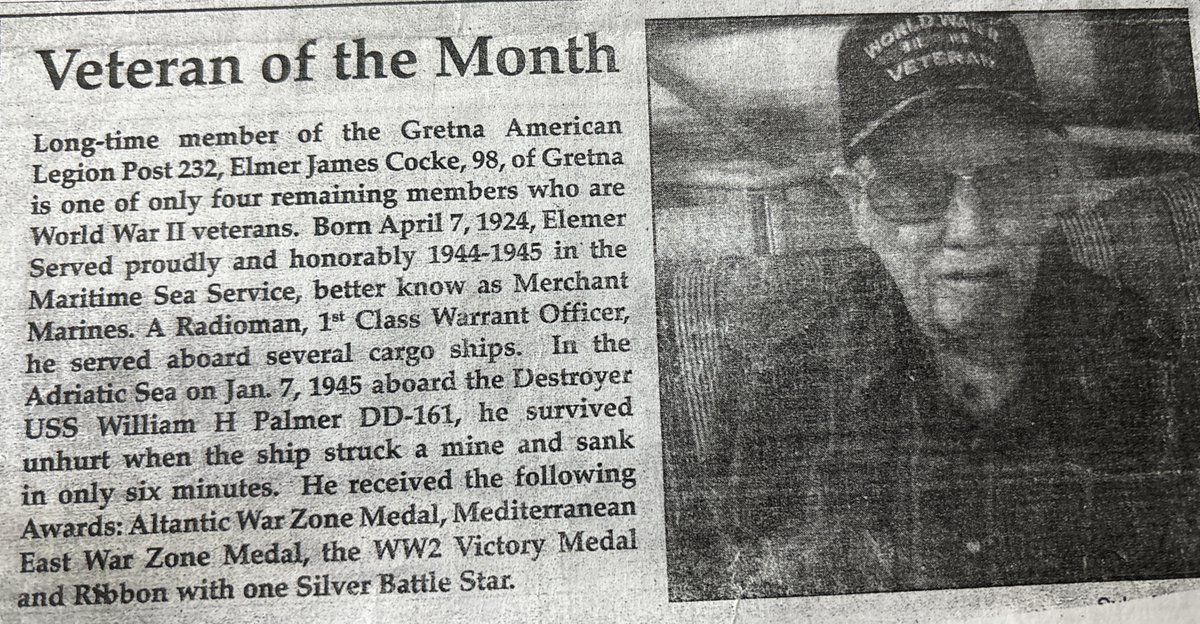 Celebrating WWII veteran Elmer Cocke! Born April 7, 1924, Elmer served as a Warrant Officer in the Merchant Marines during World War II. We salute him for his remarkable service and wish him the happiest of birthdays as he celebrates a century. #HappyBirthday #MerchantMarines