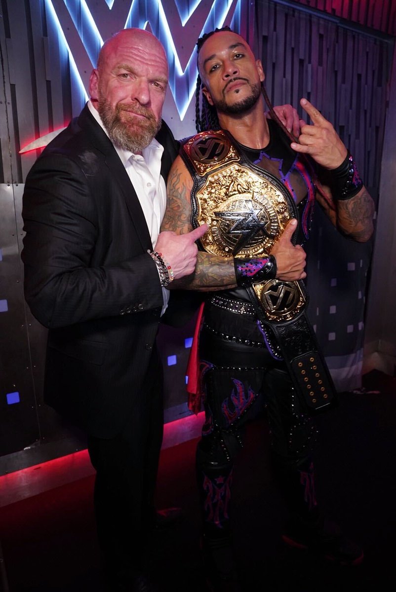 TripleH's tweet image. The biggest moment of his career so far, at the biggest #WrestleMania of all time. Congrats to your NEW World Heavyweight Champion, @ArcherOfInfamy.