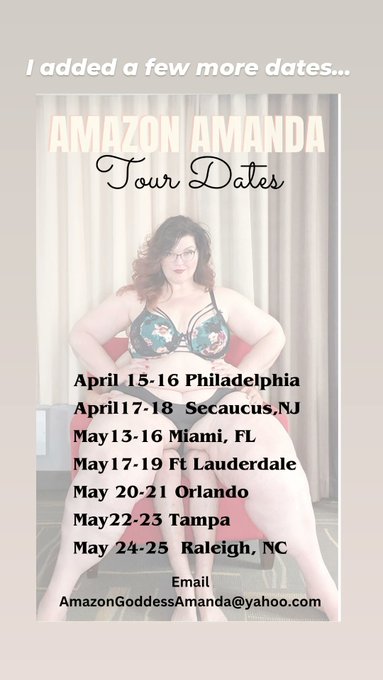 Ok.. did someone mention Florida?  😉  I've added a few solo dates in.  I'll be in Philly and Secaucus<a href="/tag/liftandcarry"class="tags"><span>#liftandcarry</span></a><a href="/tag/amazonamanda"class="tags"><span>#amazonamanda</span></a><a href="/tag/sizecomparison"class="tags"><span>#sizecomparison</span></a>