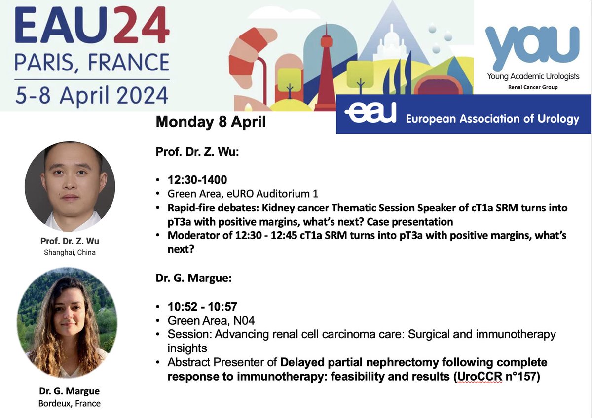 #EAU24 Last day agenda coming in with lot of #KidneyCancer research @EAUYAU_RenalCa team members with multiple appearances from abstracts to the main stage! Don't miss any of these. ☑️ Management of complex renal cysts ☑️ adjuvant immunotherapy debate ☑️ Lymph node dissection