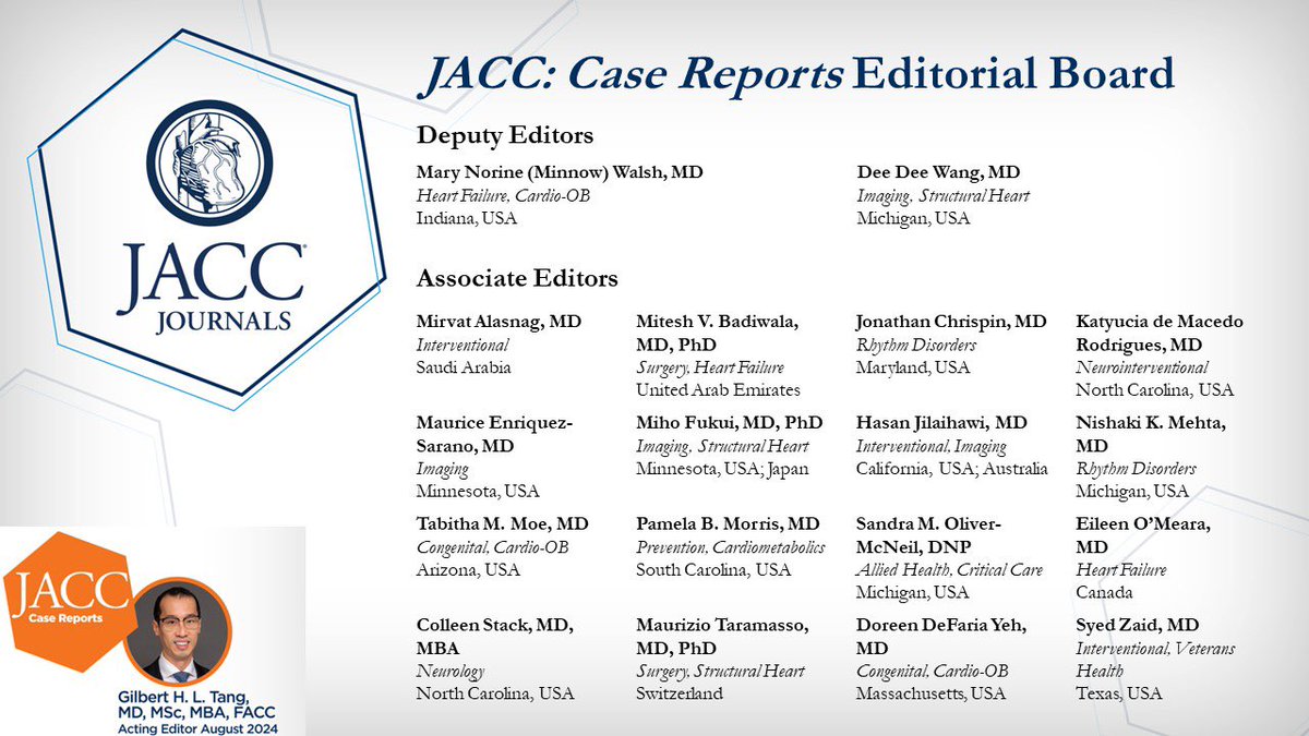 JUST IN! Proud to have an A++ ⭐️⭐️⭐️⭐️⭐️ #JACCCaseReports @JACCJournals Ed Board team: 2 🚺Deputy Editors, 16 Associate Editors >60% 🚺, diverse background, expertise, 🌎, carrier stages. 1st time w/ allied health & @VeteransHealth rep. Congrats & look fwd to an amazing 5y!