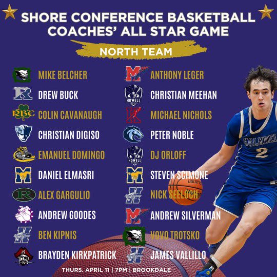 Here are the rosters for both the North and South Team’s for Thursday’s Shore Conference Senior All Star Game… Tipoff is set for 7:00pm at Brookdale Community College @Matt_Manley @ShoreSportsNet @shoresportsman @NJHoops @FydSports @SJSportsZone @kminnicksports