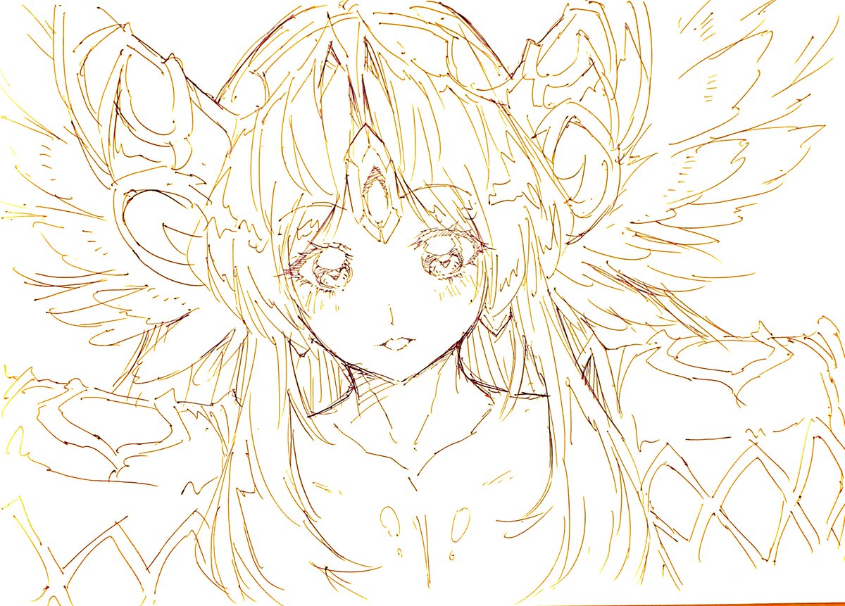 A4用紙にボールペンでザクザク
リース描いてると頭の羽とか肩の謎アーマーがどんどん大きくなってしまうあの現象 