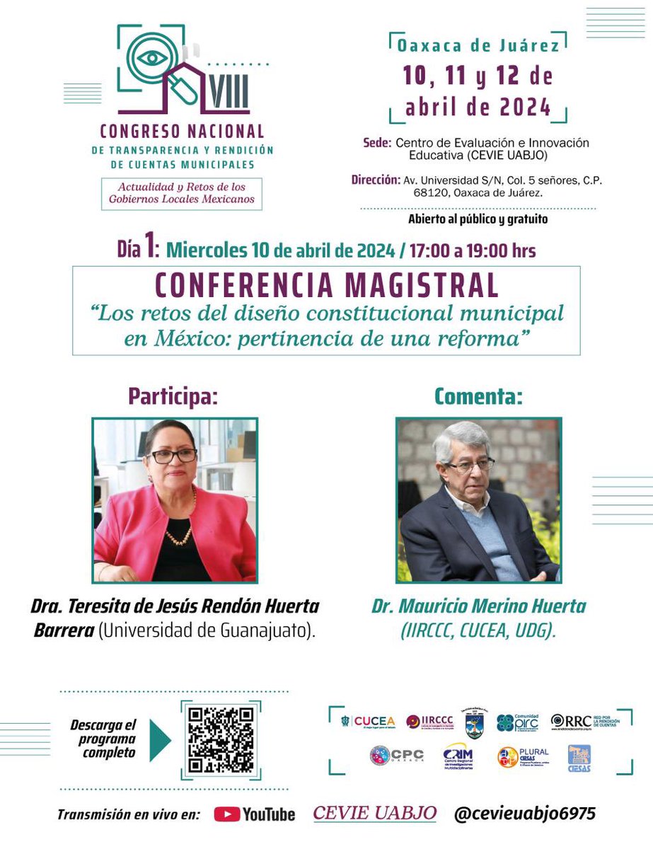 CPCOaxaca's tweet photo. Del 10 al 12 de abril te invitamos a seguir las actividades del VIII Congreso Nacional de Transparencia y Rendición de Cuentas Municipales, que tendrá como sede la ciudad de Oaxaca. 

Las actividades podrán seguirse en el canal: https://t.co/mGbUVkNpCh https://t.co/2p44VWn0Qq