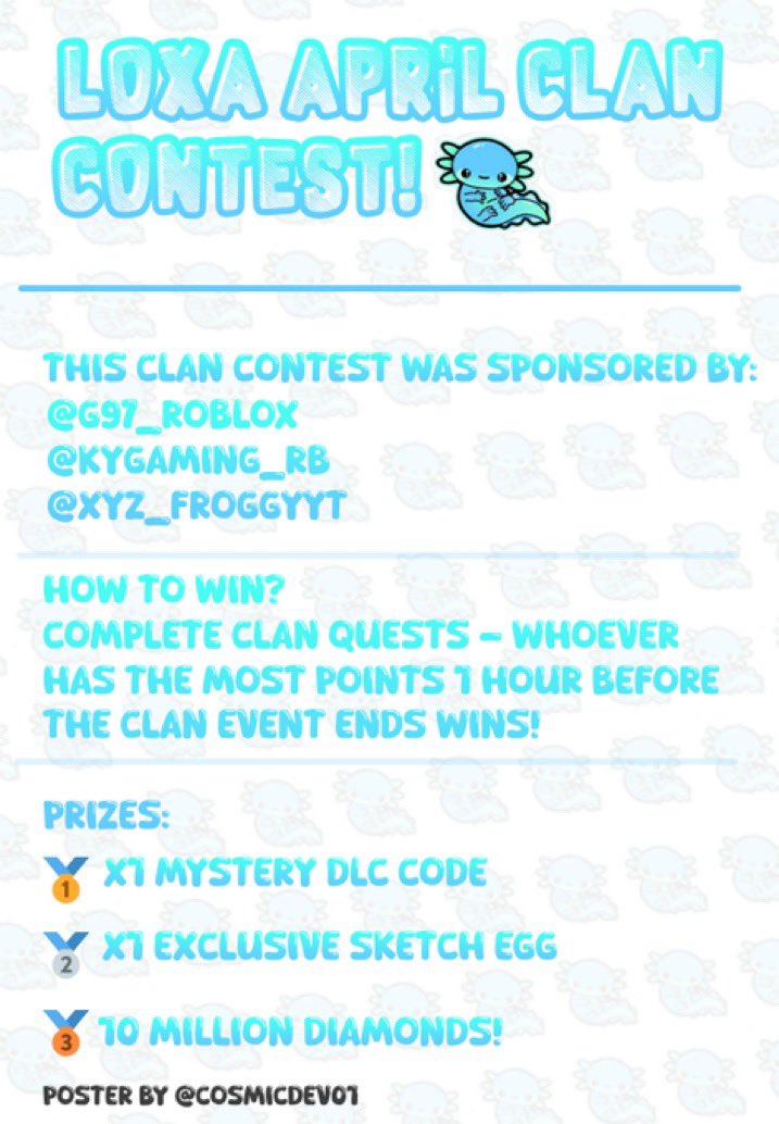 LOXA IS LOOKING FOR MEMBERS 💙

Requirements to join:
Be active 😎
Grind events⚙️
Donate 500k a week💎
and Top 3 contributors will win HUGE prizes😱

MORE INFO BELOW
Interested in joining? DM @fort_zr or <a href="/koh_tse/">Koh_Tse</a> to join 🔥

#ps99 #roblox #clan