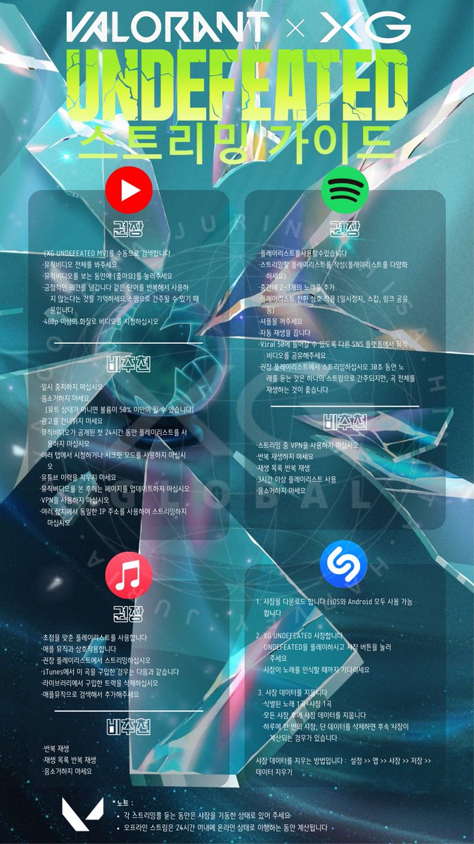 Here is Streaming Guide to follow for UNDEFEATED 👊😎

Release: 2024.04.12 FRI 

Streaming/Download 
12AM within each timezone

Music Video
ET           5AM
JST/KST  6PM

🎧 xg.lnk.to/UNDEFEATED_pre

#XG #UNDEFEATED
#XG_UNDEFEATED
#VALORANT #VCTPacific 
<a href="/XGOfficial_/">XG OFFICIAL</a>
