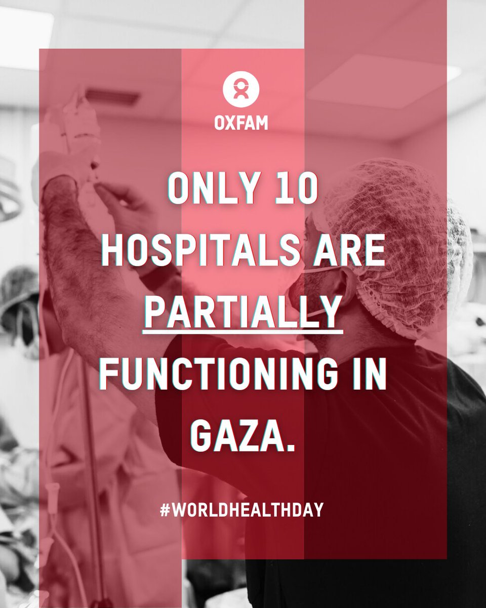 On #WorldHealthDay, #Gaza's health system is on the brink with 75,000+ casualties relying on just 10 struggling hospitals. Shortages of beds, supplies, & power exacerbate the crisis. There must be a sustained #CeasefireNOW to stop the destruction of healthcare facilities.