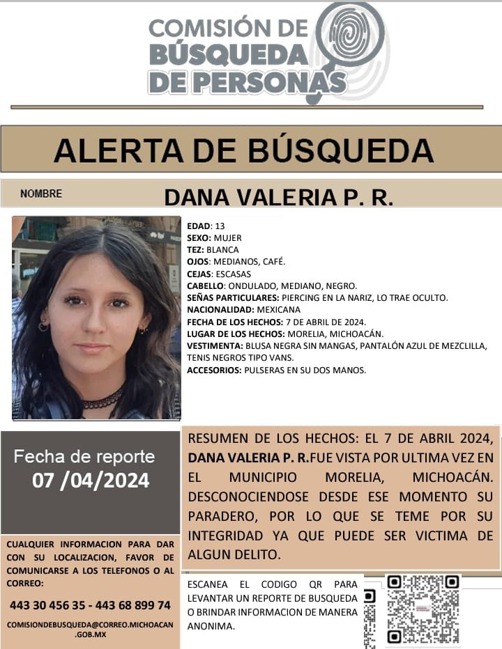 Dana Valeria está desaparecida. Si alguien tiene algún dato, será de gran ayuda. 🙏🏽 RT