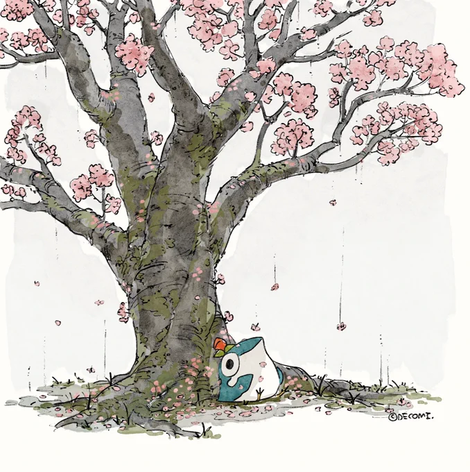 雨の中、花見 