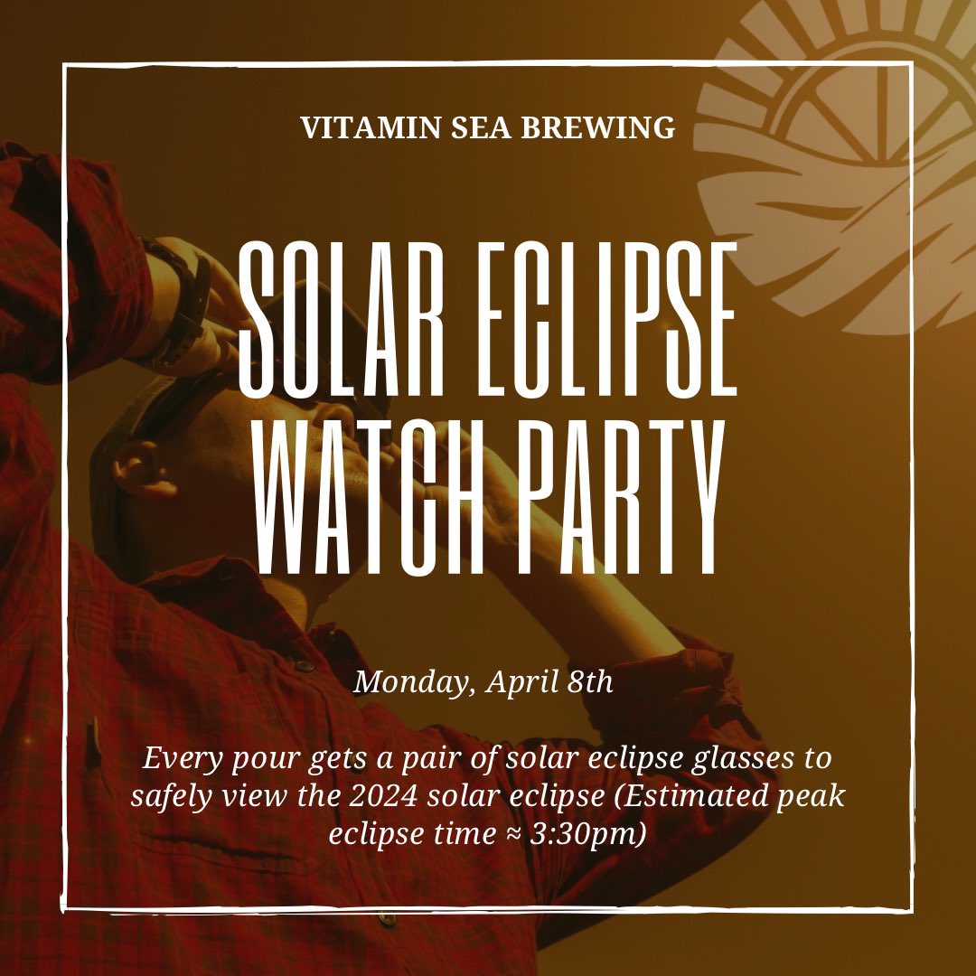 VSB ECLIPSE WATCH PARTY 🌑✨ Join us tomorrow - estimated peak time is 3:30pm, to watch the 2024 solar eclipse! Buy a beer and get a pair of solar eclipse glasses to safely view the rare solar spectacle. To celebrate, our imperial stout ‘Midnight Before the Sun’ will be on tap!
