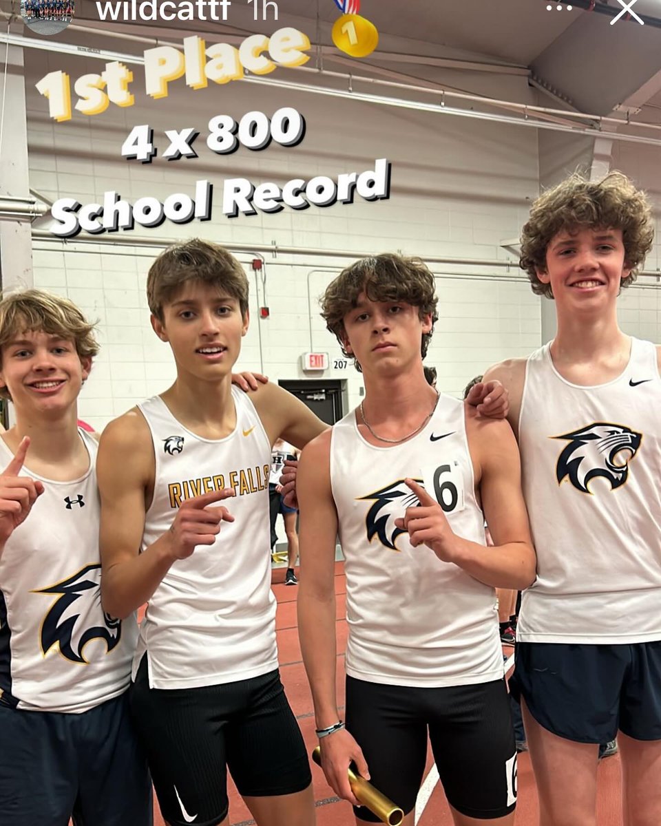 QuinlanAndrews's tweet photo. What a fun start to the season. We have set two school indoor records for the individual 800m and the 4x800m.  Now onto the Outdoor season starting Friday night!  Can't wait!!! #Wildcats  #makethemnotice #schoolrecord https://t.co/NtthKLPb7X