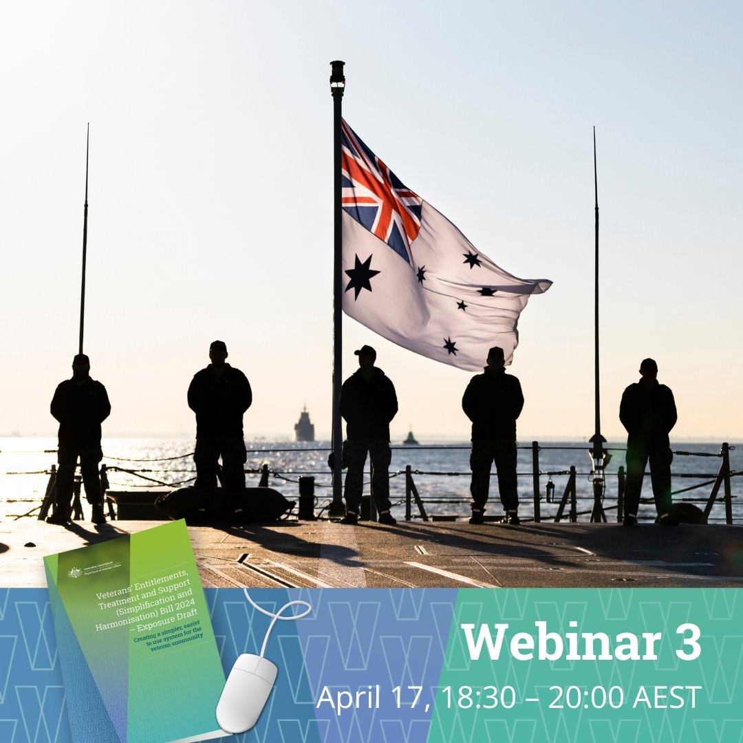 Find out more about the proposed changes to veterans’ legislation. We are hosting three webinars to explain how the proposed VETS Bill could impact you. Attend here: dva.gov.au/VETS_Bill_feed…