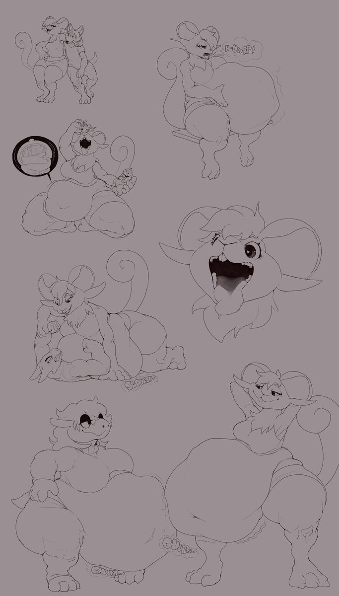 'Sketches' of Barabi, an anthropomorphic, hongi rattata character of @BarabiRedtata, really enjoyed drawing her! Oh and, there's a Bhellfa cameo.