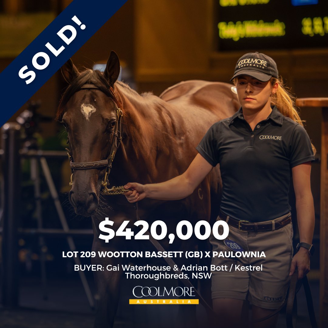 Congratulations to @GaiWaterhouse1 & Adrian Bott / Kestrel T/breds on the purchase of Lot 209 @inglis_sales. This stunning Wootton Bassett filly is out of the Gr.2 performed Fastnet Rock mare Paulownia who is a full-sister to Group One winner Foxwedge. #Coolmore #HomeOfChampions