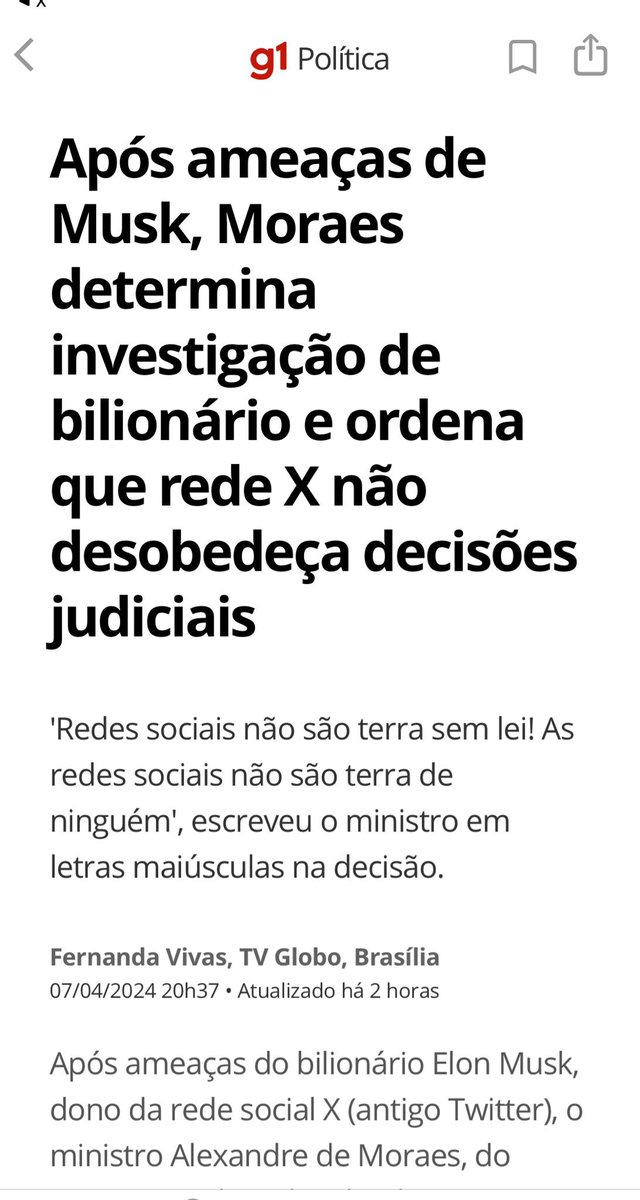 DamaDeFerroTV's tweet photo. Parece que agora a grandeza muda de figura. 
Não se trata mais de um inquérito sigiloso, interminável, sem provas e acusações divulgadas e com investigados anônimos ou conhecidos em pequenos nichos da opinião pública.  

Ao indiciar e atribuir crimes a Elon Musk, que tem os meios para divulgar os fatos, apontar a bizarrice da acusação e tem recursos para processar os que o acusam em tribunais americanos (tal como a Petrobrás fez com Paulo Francis), Musk pode levar para a vida de seus acusadores o que esses achavam impossível: serem réus em eventuais ações indenizatórias e penais nos EUA, o que, no mínimo atrairia enorme publicidade e problemas para os assíduos viajantes tabajaras.