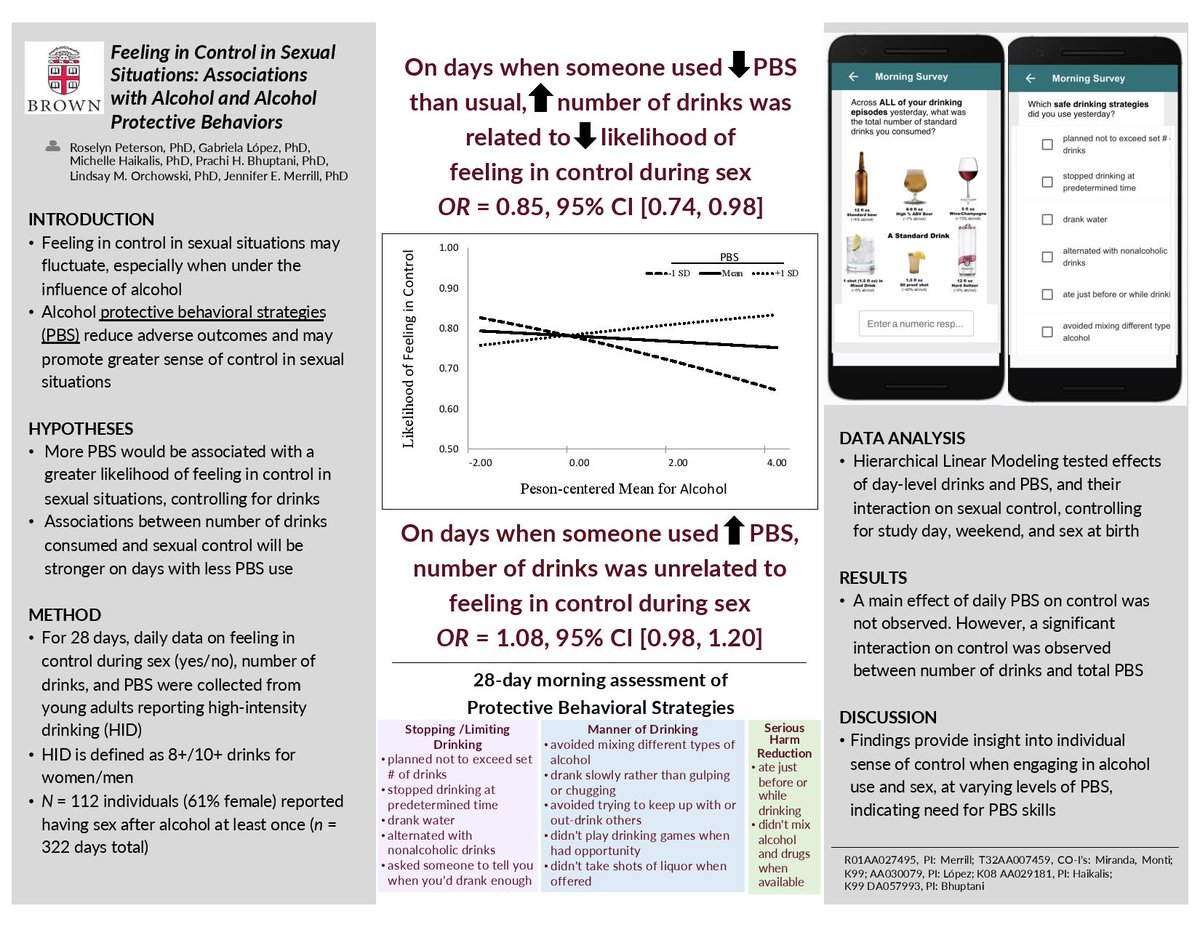 "Feeling in control in sexual situations: Associations with alcohol and alcohol protective behaviors" by Roselyn Peterson from Brown University.  <a href="/RosePetersonPhD/">Dr. Roselyn Peterson, PhD</a> <a href="/BrownCAAS/">BrownCAAS</a> #CPA2024 #AddictionPosters2024