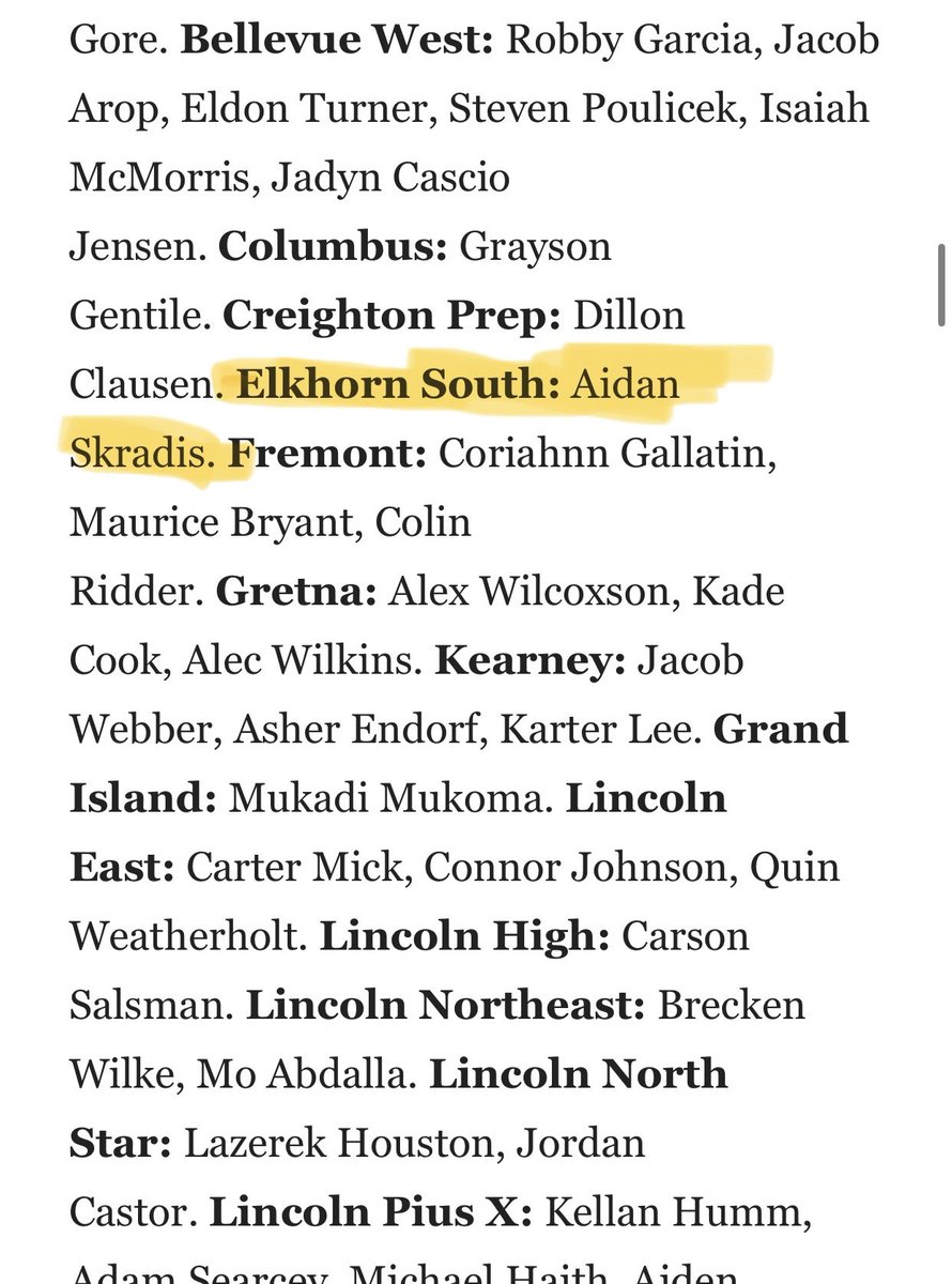 Congratulations <a href="/AidanSkradis_/">Aidan Skradis ✞</a> on earning All State Honorable Mention from the Lincoln Journal Star. Another testament to his hard work and dedication!