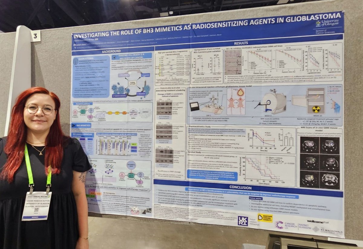 Thanks so much to everyone who stopped by my poster at #AACR24 on BH3 mimetics in combination with radiotherapy in GBM- had some great discussions &amp; exciting ideas!
Looking forward to the rest of the conference!
<a href="/UofGCancerSci/">UofG Cancer Sciences</a> <a href="/CRUKresearch/">Science and Innovation at Cancer Research UK</a> <a href="/RadNetCRUKGla/">RadNetCRUKGlasgow</a> <a href="/Beatson_Charity/">Beatson Cancer Charity</a>