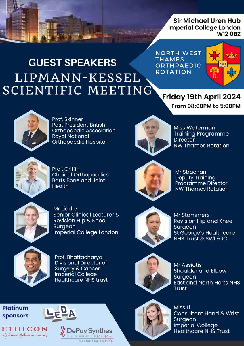 North West Thames Orthopaedic Rotation (@nwtortho) on Twitter photo 📡The North West Thames Orthopaedics Rotation are pleased to announce the Lipmann Kessel Annual Scientific Meeting will be held on the 19th April 2024 at The Sir Michael Uren Hub. Honoured to have Prof Griffin and Prof Skinner as our keynote speakers <a href="/xlgriffin/">Xavier Griffin</a> #LK2024 #NWT 📡The North West Thames Orthopaedics Rotation are pleased to announce the Lipmann Kessel Annual Scientific Meeting will be held on the 19th April 2024 at The Sir Michael Uren Hub. Honoured to have Prof Griffin and Prof Skinner as our keynote speakers <a href="/xlgriffin/">Xavier Griffin</a> #LK2024 #NWT