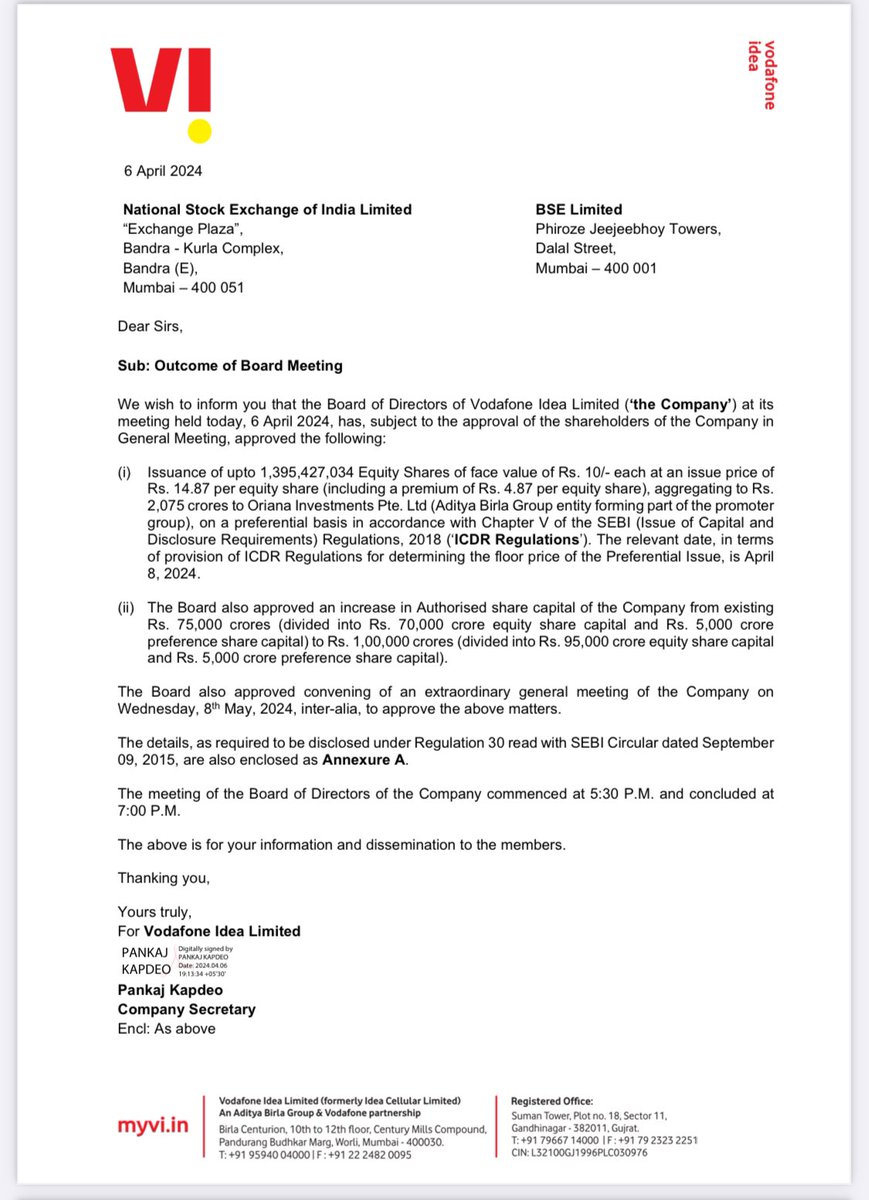 ramesh_dugar's tweet photo. Idea promoters have allotted them selves shares at Rs 14.87 per share for 2075 crs,this can be a small amount as per @_anujsinghal and his thinking is #IDEA will come out with an OFS and it would be very difficult to sale its shares worth 18k crs even around Rs 11,I can understand their pain and concern as if #Idea rises from ashes then #RIL is hurt , but pls don’t fool public and go against your Dharma of giving news,you are giving biased opinions.I ask a question why will @AdityaBirlaGrp not be to raise funds through FCCB which can be converted after 3Yrs at a discount of 15% to mkt price,as this discount can be attributed to interest.If you buy 100 cr shares from mkt , price will sky rocket so who will give 900 cr shares at 11 Rs ( in anuj case 1700 cr shares ),all this despite @AshwiniVaishnaw claim
that lot of funds are willing to invest in indian telecommunication companies while discussing Idea. Pls don’t mislead public,already @CNBC_Awaaz you have many great achievements, which I keep on highlighting from time to time.Investors shouldn’t get carried  away by these HOHO Channels as they may have good logic to defend but their intentions are malafide instead Buy/Hold #IDEA for good gains as it is moving to regain its old glory . One can also buy #INDUSTOWER for good again . https://t.co/1oS78nsEjE & https://t.co/xeF8Ad2nv6
