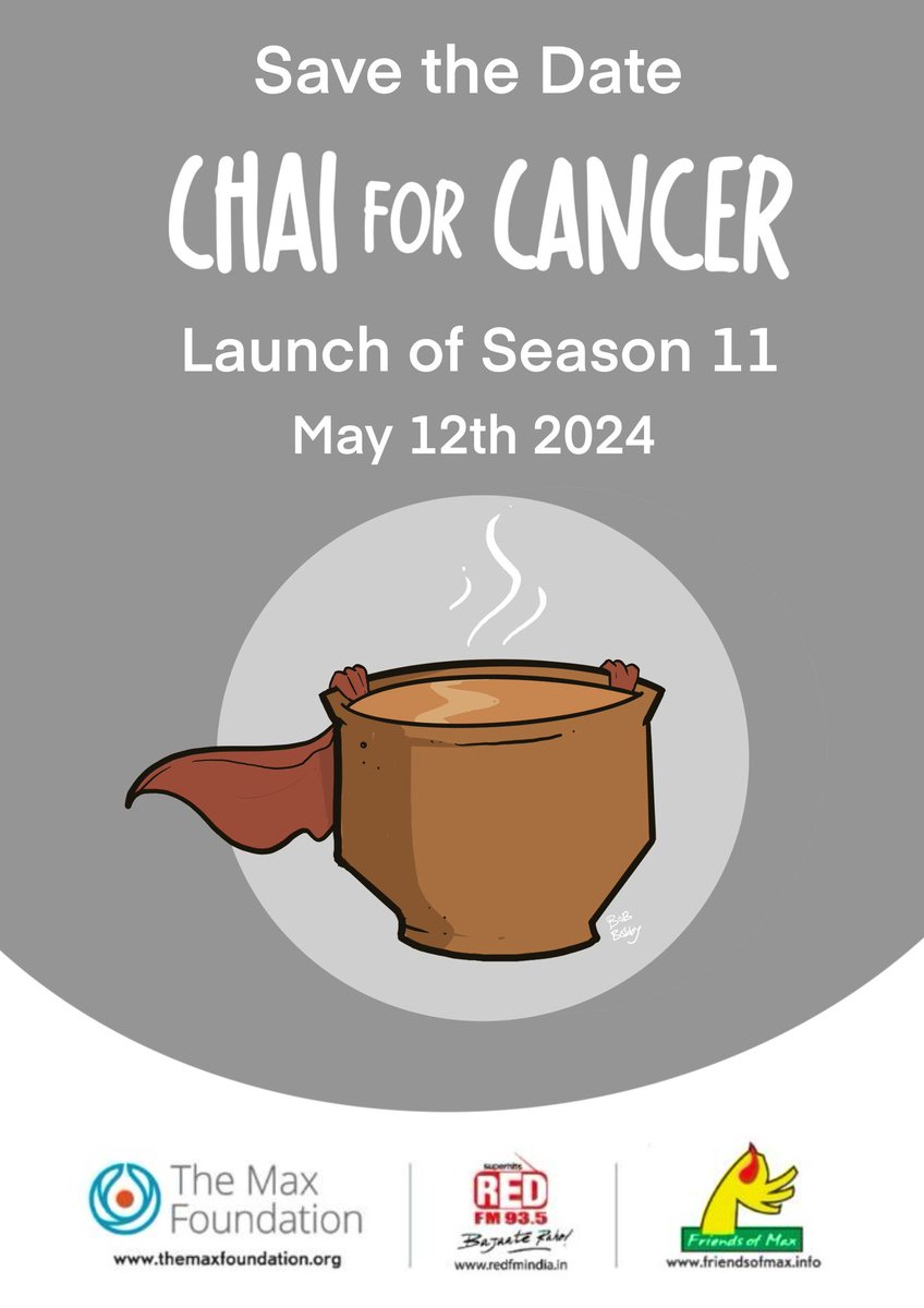 Chai for Cancer completes ten years and enters Season 11. Save the date - May 12th 2024. Thank You everyone for being a part of this simple awareness and fundraising campaign that has brought hope and dignity to thousands of cancer patients. Raise a Cup & Drink to a Cause .