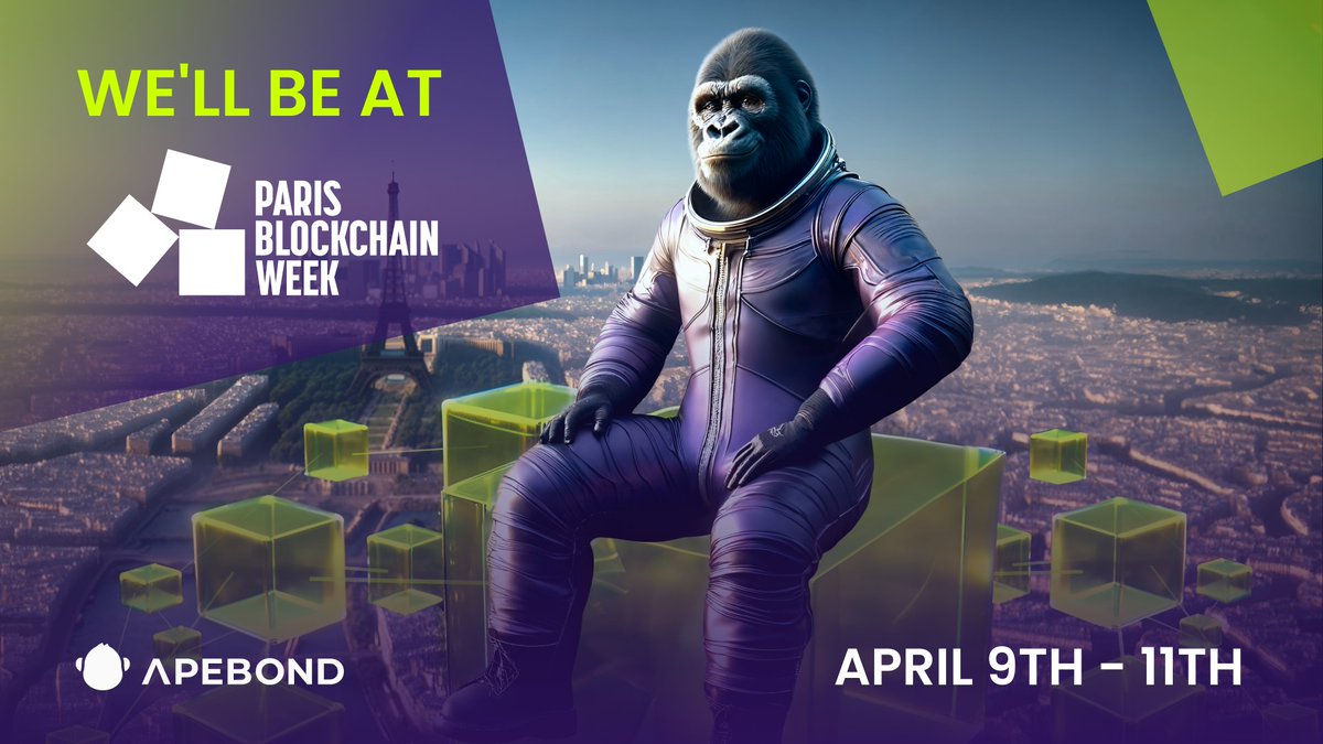 The #ApeBond team will be present at @ParisBlockWeek! 🎉 🔥 We're super excited to take part in one of the most influential gatherings of professionals in #Blockchain and #Web3. Are you coming? Let's connect! 🤝