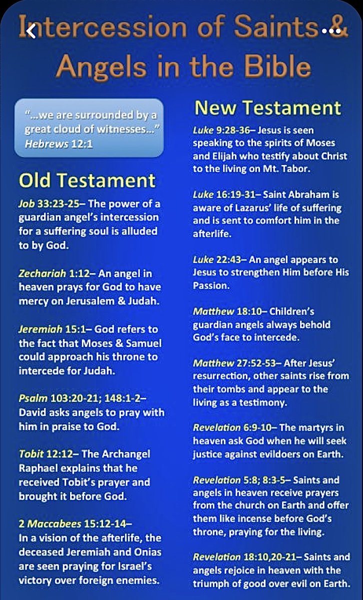 Before I was Catholic, I believed the lie that “only God can hear our prayers”. Intercessory prayer (whether asking those on earth, or the saints who are alive in Heaven) is a form of mediation to God. Remember, “…we are surrounded by a great cloud of witnesses...” (Hebrews…