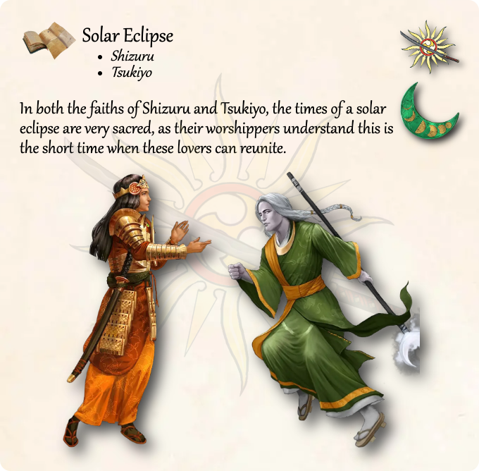 GolarionToday's tweet photo. Solar Eclipse
In both the faiths of Shizuru and Tsukiyo, the times of a solar eclipse are very sacred, as their worshippers understand this is the short time when these lovers can reunite. 

https://t.co/r0Ux2P0ykc
#Shizuru #Tsukiyo https://t.co/ufJm15jfhX