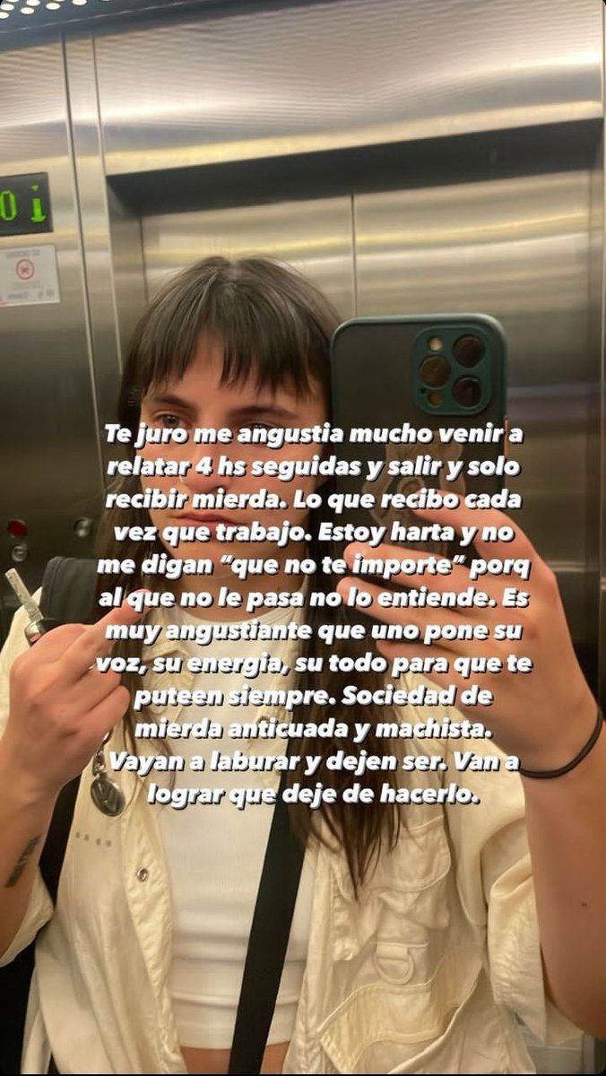 Con una historia en su cuenta de Instagram, Lola del Carril compartió su angustia por el hate que recibe por su trabajo 👇🏼