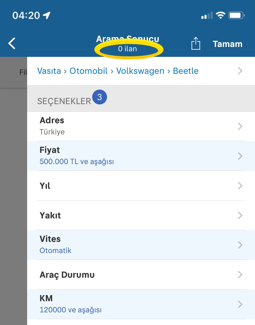 benim kriterler dahilindeki ilan sayısı.. konu araba değil……